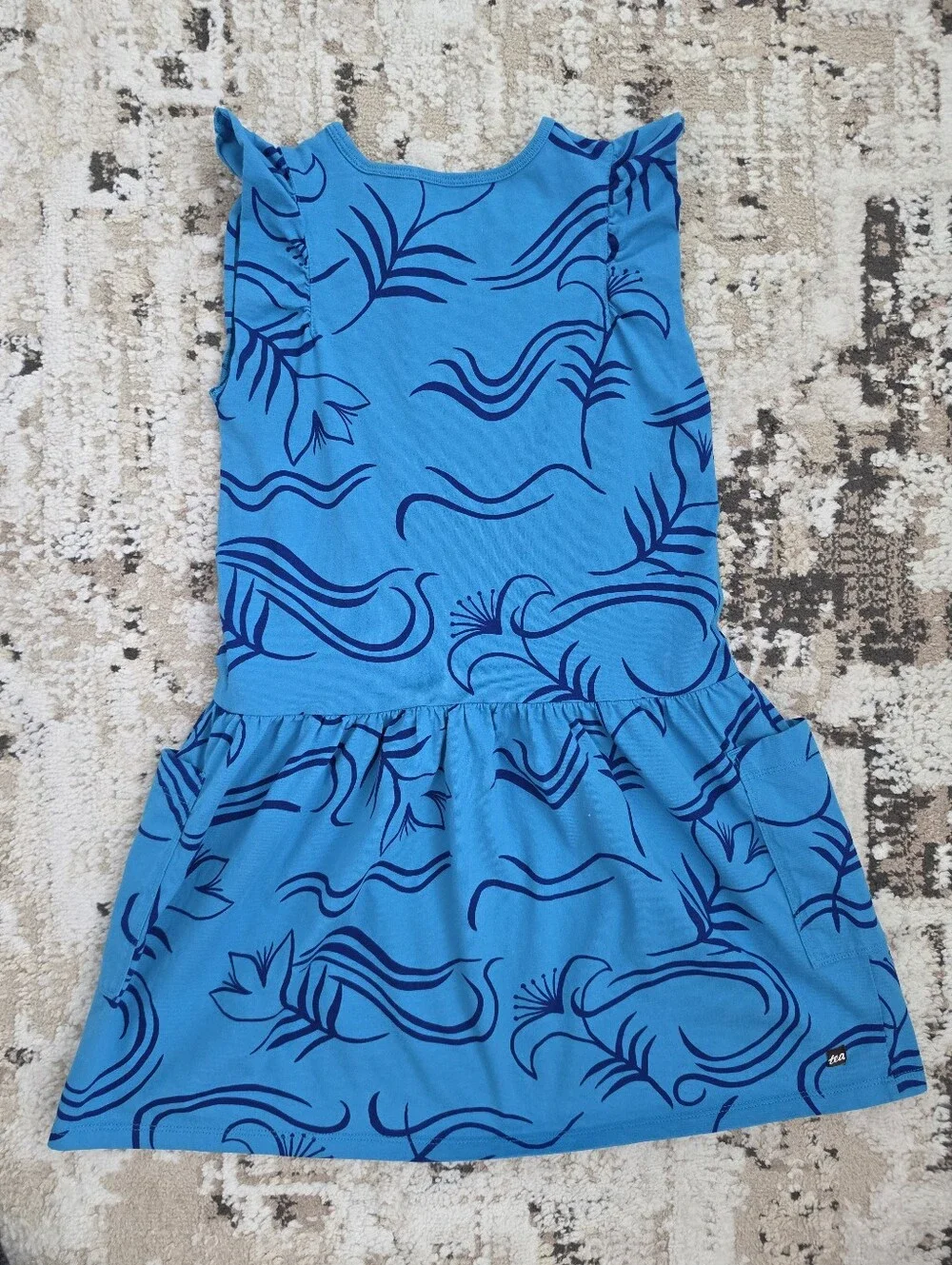 Tea Collection Girls Blue Floral Print Ruffle-Sleeve Dress Size 8